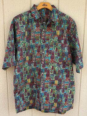 Vintage Territory Ahead Button Up Shirt Mens Large Multicolor Geometric Print